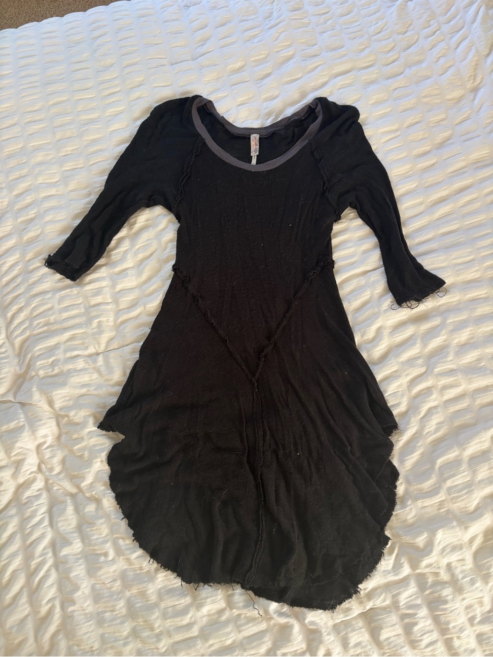 Women's Black Mini Scoop-Neck Casual Dress with Raw-Hem Detail